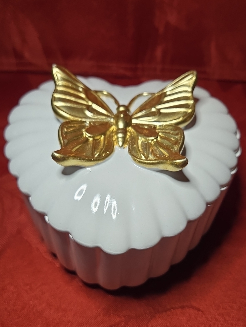 Gold Butterfly Heart Trinket Box White Ceramic